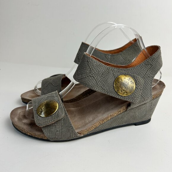 Taos Sandals 41 US 10-10.5 Taupe Carousel 2 Wedge Open Toe Leather Comfort - Picture 2 of 15
